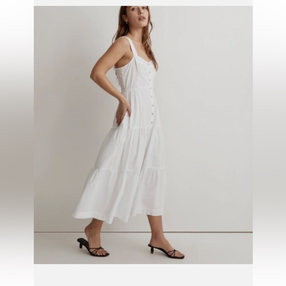 Madewell Cotton Tiered Midi Dress Button Down